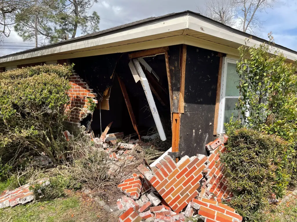 A truck jumped the ditch and drove through the home. Lucky nobody was home at the time of crash.