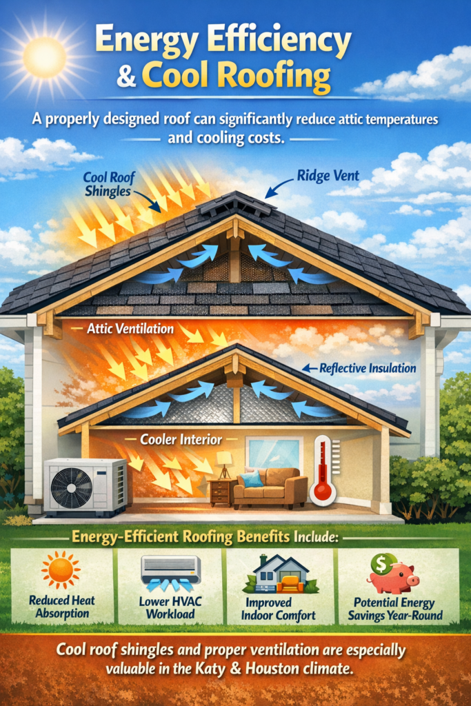 Energy efficiency and cooling roofing by all out roofing located in Katy Texas