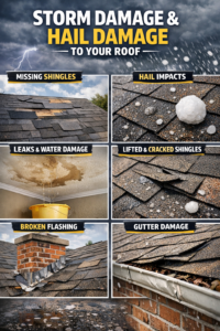 Storm Damage and Hail Damage to your roof - All Out Roofing hail damage roof repair. roof leak repair