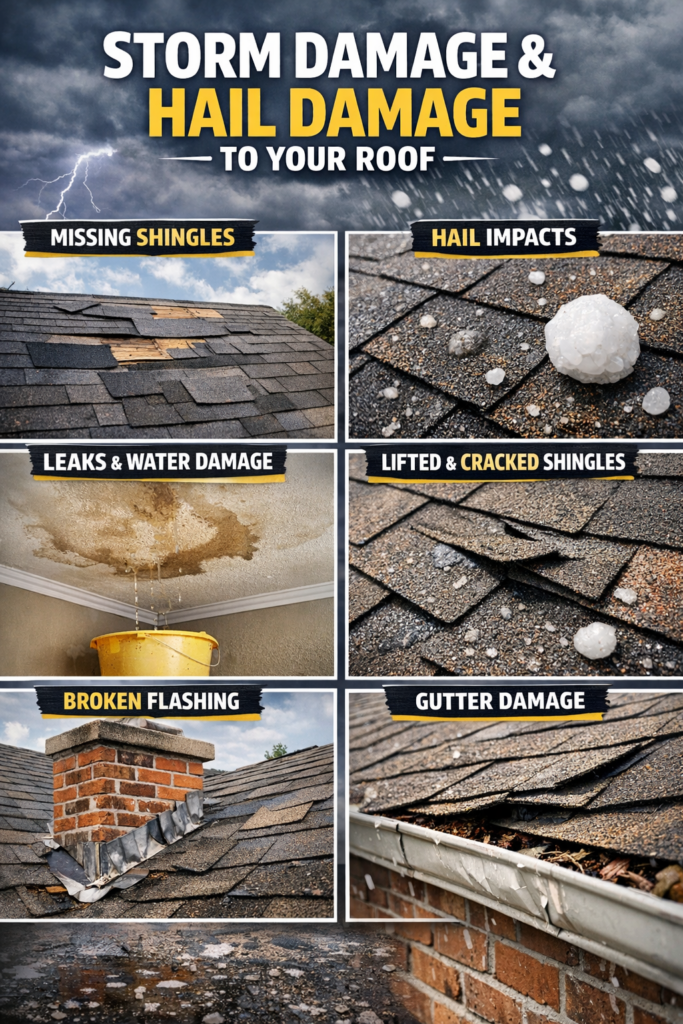 Storm Damage and Hail Damage to your roof - All Out Roofing hail damage roof repair. roof leak repair