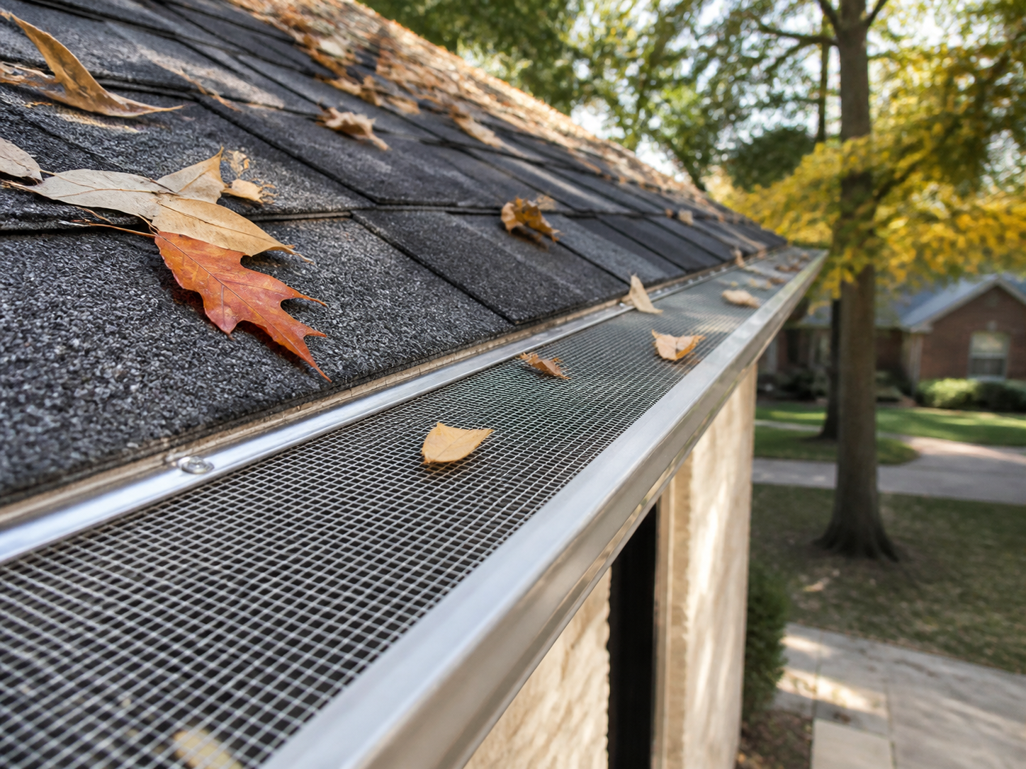 Mesh gutter guard installed on a home in Katy, TX by All Out Roofing
