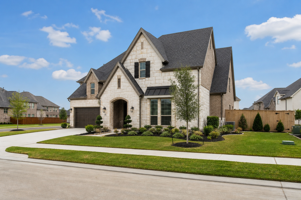 Home with a new shingle roof in a Cinco Ranch, Cross Creek Ranch, or Bridgeland style master-planned community