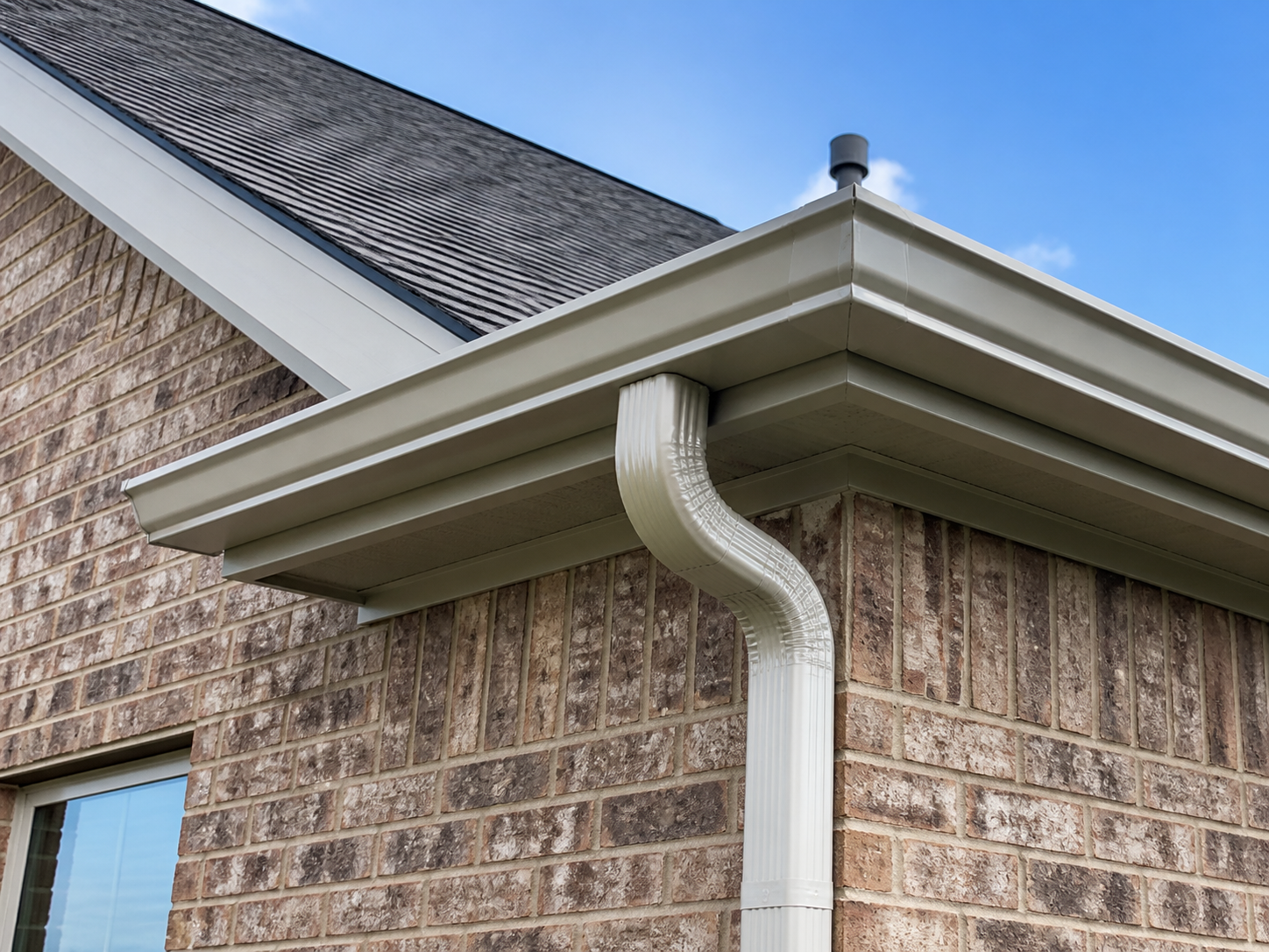 Seamless aluminum gutter installed on a home in Katy, TX by All Out Roofing