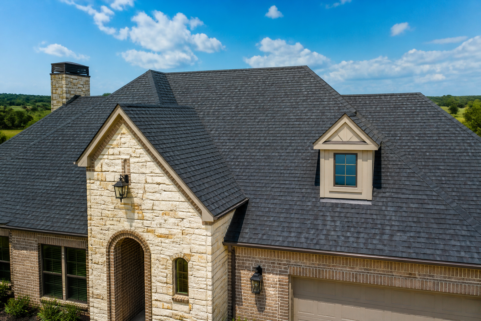 New shingle roof installed by All Out Roofing in Sugar Land, TX